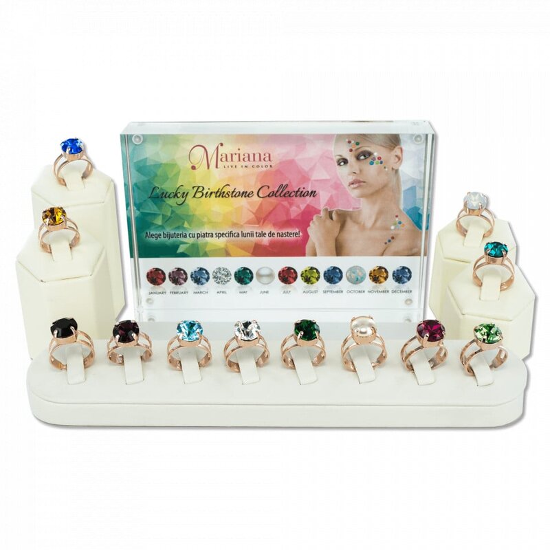 Inel placat cu aur roz de 24K cu cristale originale April Lucky Birthstone